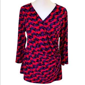 Ann Taylor Faux Wrap Top Largw Hot Pink Purple